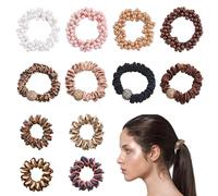 Pushiibee Gomas para el Pelo Mujer, 12 Piezas Coletero con Perlas, 3 Estilos Scrunchies con Perlas Accesorios Pelo, Gomas Espiraladas, Scrunchie de Seda para Fiesta Baile y Uso Diario