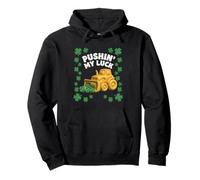 Pushin My Luck Patricks Day Bulldozer Kids Construction Pullover Hoodie