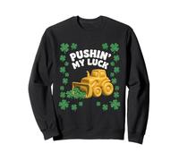 Pushin My Luck Patricks Day Bulldozer Kids Construction Sweatshirt