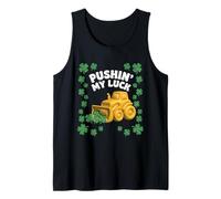 Pushin My Luck Patricks Day Bulldozer Kids Construction Tank Top