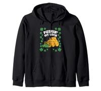 Pushin My Luck Patricks Day Bulldozer Kids Construction Zip Hoodie