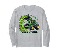 Pushin My Luck Tractor Kids Youth Clover St Patricks Day Long Sleeve T-Shirt