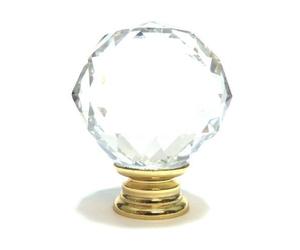 Pushka Home Large Clear Faceted Rounded Crystal Cupboard Door Knob. 50mm x 1 K9 grade crystal handle. Sold individually. With gold coloured base. Add sparkle & decadence to your furniture. Suits doors up to 21mm.