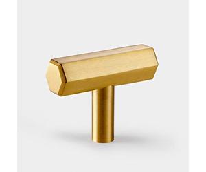 Pushka Home LTD Contemporary Brass Gold Cupboard Drawer Cabinet Door Knobs Handles and Pulls (Brass Gold Hexagonal T Bar Cupboard Pull Handle)