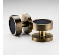 Pushka Home Modern Contemporary Antique Gold Internal Door Mortice Knobs with Leather Inserts (Pair of Handles for one Door) (Plain Ring, Blue Leather)