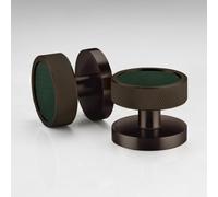Pushka Home Modern Contemporary Bronze Internal Door Mortice Knobs with Leather Inserts (Pair of Handles for one Door) (Knurled Rin, Green Leather)
