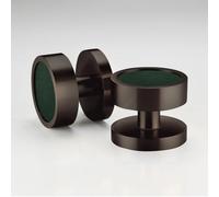 Pushka Home Modern Contemporary Bronze Internal Door Mortice Knobs with Leather Inserts (Pair of Handles for one Door) (Plain Rin, Green Leather)