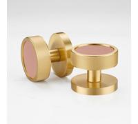 Pushka Home Modern Contemporary Gold Internal Door Mortice Knobs with Leather Inserts (Pair of Handles for one Door) (Linear Ring, Pink Leather)