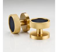 Pushka Home Modern Contemporary Gold Internal Door Mortice Knobs with Leather Inserts (Pair of Handles for one Door) (Knurled Ring, Blue Leather)