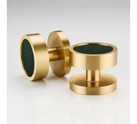 Pushka Home Modern Contemporary Gold Internal Door Mortice Knobs with Leather Inserts (Pair of Handles for one Door) (Plain Ring, Green Leather)