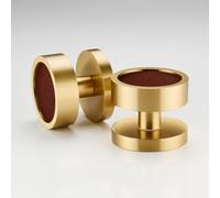 Pushka Home Modern Contemporary Gold Internal Door Mortice Knobs with Leather Inserts (Pair of Handles for one Door) (Plain Ring, Brown Leather)