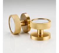 Pushka Home Modern Contemporary Gold Internal Door Mortice Knobs with Terrazzo Inserts (Pair of Handles for one Door) (Knurled Ring, White Terrazzo Insert)