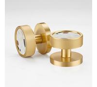 Pushka Home Modern Contemporary Gold Internal Door Mortice Knobs with Terrazzo Inserts (Pair of Handles for one Door) (Linear Ring, White Flek Terrazzo)