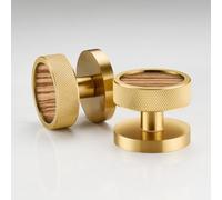 Pushka Home Modern Contemporary Gold Internal Door Mortice Knobs with Wood Inserts (Pair of Handles for one Door) (Knurled Ring, Zebrano)