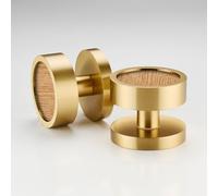 Pushka Home Modern Contemporary Gold Internal Door Mortice Knobs with Wood Inserts (Pair of Handles for one Door) (Plain Ring, Oak)