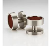 Pushka Home Modern Contemporary Silver Internal Door Mortice Knobs with Leather Inserts (Pair of Handles for one Door) (Plain Ring, Brown Leather)