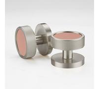 Pushka Home Modern Contemporary Silver Internal Door Mortice Knobs with Leather Inserts (Pair of Handles for one Door) (Linear Ring, Pink Leather)