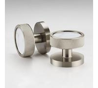 Pushka Home Modern Contemporary Silver Internal Door Mortice Knobs with Terrazzo Inserts (Pair of Handles for one Door) (Knurled Ring, White Terrazzo)