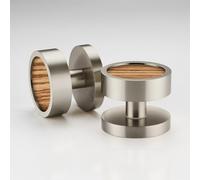 Pushka Home Modern Contemporary Silver Internal Door Mortice Knobs with Wood Inserts (Pair of Handles for one Door) (Plain Ring, Zebrano)