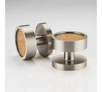 Pushka Home Modern Contemporary Silver Internal Door Mortice Knobs with Wood Inserts (Pair of Handles for one Door) (Plain Ring, Oak)