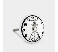 Pushka Home Paris Clock Face White Ceramic Cupboard Door Knob. 40mm novelty clock handle in a vintage style. Perfect for adding white and black décor to your furniture doors. Suits doors up to 25mm thick. Opulent ornate look.