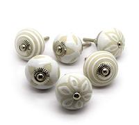Pushka Home PKS22 Set of 6 Beige and Cream Ceramic Cupboard Drawer Door knobs. Vintage Style Door knobs. Suits Doors up to 27mm Thick.