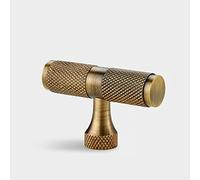 Pushka Home Solid Brass Antique Gold Knurled T Bar Cupboard Pull Handles for Cabinets, Doors, Drawers