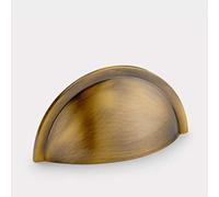 Pushka Home Solid Brass Cup Handle, Modern Brushed Antique Gold Finish for Kitchen Cupboard, Bedroom Dresser, Bathroom Wardrobe-P37-Hole Centre 69mm