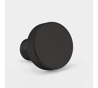 Pushka Home Solid Brass Door Cupboard Knobs Round Knurled Edge Gold Silver Black Antique (Black)