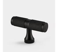 Pushka Home Solid Brass Matte Black Knurled T Bar Cupboard Pull Handles for Cabinets, Doors, Drawers