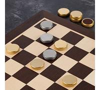 Pushka Home Sycamore And Mahogany Wooden Draughts Checkers Set With Solid Brass Gold And Silver Pieces 480 x 480mm - 2 Player, Age 8+