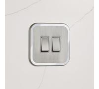 Pushka Home Two Way Rocker Switch (150W) Silver/White Gloss Insert in 1G 2G 3G 4G Trailing Edge (2 Gang)