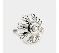 Pushka Home White Silver Pattern Mushroom Kitchen Ceramic Cupboard Door Knob. 40mm Vintage Style Handle with Silver Striped Design. Suits Doors up to 27mm. for Decorating Your Furniture.