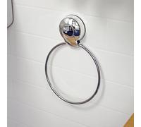 PushLoc Chrome Towel Ring - Wall-Mounted Suction, Tool-Free Installation, Bathroom Hand Towel Holder with Adhesive Mounting Square