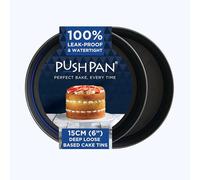 PushPan Set of 2 x 6 Inch Deep Cake Tins | Patented Silicone Seal | Leak-Proof & Watertight Round Baking Tin | Non-Stick Low Carbon Steel | 15cm Cake Tin | Dishwasher, Oven & Freezer Safe