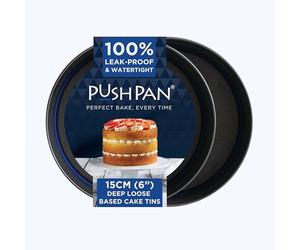 PushPan Set of 2 x 6 Inch Deep Cake Tins | Patented Silicone Seal | Leak-Proof & Watertight Round Baking Tin | Non-Stick Low Carbon Steel | 15cm Cake Tin | Dishwasher, Oven & Freezer Safe
