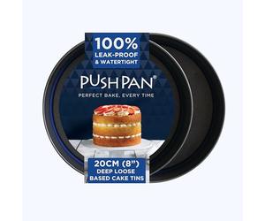 PushPan Set of 2 x 8 Inch Deep Cake Tins | Patented Silicone Seal | Leak-Proof & Watertight Round Baking Tin | Non-Stick Low Carbon Steel | 20cm Cake Tin | Dishwasher, Oven & Freezer Safe