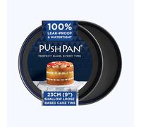 PushPan Set of 2 x 9 Inch Shallow Cake Tins | Patented Silicone Seal | Leak-Proof & Watertight Round Baking Tin | Non-Stick Low Carbon Steel | 23cm Cake Tin | Dishwasher, Oven & Freezer Safe