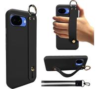 Pusiikeer Compatible with Google Pixel 10A Phone Case, Wrist Strap Hand Holder Bracelet Hanging Ring Wristband Stand Silicone TPU Slim Fit Protective Cover Case for Google Pixel 10A 5G 2026 - Black
