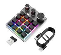 PUSOKEI 16 Keys Programmable Keyboard, 2.4G/Bluetooth/USB Wired Gaming Keypad, One Handed Macro Keypad with 3 Knobs & Volume Controller, RGB Backlit OSU Keyboard for PC (Black)