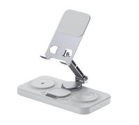 PUSOKEI 6 in 1 Wireless for IOS Device, 15W Foldable Wired Charging Station with Clock & 6 Color Ambient Light, for IOS Phone Tablet Watch Earbuds (White)