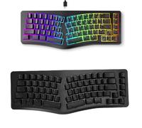 PUSOKEI 69 Key Gaming Keyboard, V Shape Ergonomic Mechanical Feel USB Wired Keyboard with Backlit 7 Colors, 166° Angle and Split Key Layout, Plug and Play for Laptop PC