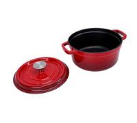 PUSOKEI Cast Iron Dutch Oven, 2.9L Enameled Double Eared Pot, Round Red Cocotte with Lid, Ideal for Bread Baking, Stew Braising and Slow Cooking