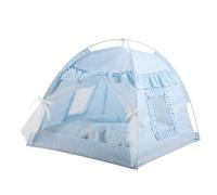 PUSOKEI Cat Tent House, Semi Enclosed with Mesh Curtain (Blue)