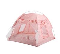 PUSOKEI Cat Tent House, Semi Enclosed with Mesh Curtain (Pink)