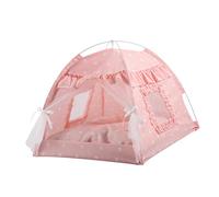 PUSOKEI Cat Tent House, Semi Enclosed with Mesh Curtain (Pink)