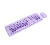 PUSOKEI Cute Wireless Keyboard and Mouse Combo, 104 Keys Retro Typewriter Style Round Keycaps, Quiet Mouse, with Numeric Keypad and Multimedia Hotkeys, for PC Laptop (Purple)
