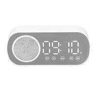 PUSOKEI Digital Alarm Clock Radio,Bluetooth V5.0 HiFi Speaker Mirror Clock Dual Alarms Snooze FM Radio,Micro USB 1600mAh Battery,Bedside Clock for Bedrooms