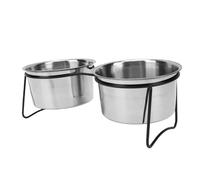 PUSOKEI Elevated Double Dog Bowls 15 Degree Tilted Stainless Steel | Portable Pet Feeding Station, Anti Slip Rubber Base, Easy Clean Detachable, Ergonomic Dining for Cats and Puppies