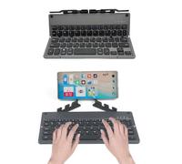 PUSOKEI Foldable Bluetooth Keyboard with Phone Holder, Ultra Slim Pocket Folding Keyboards for Travel, Quiet & Lightweight & Rechargeable & 60 Keys (Grey Black)